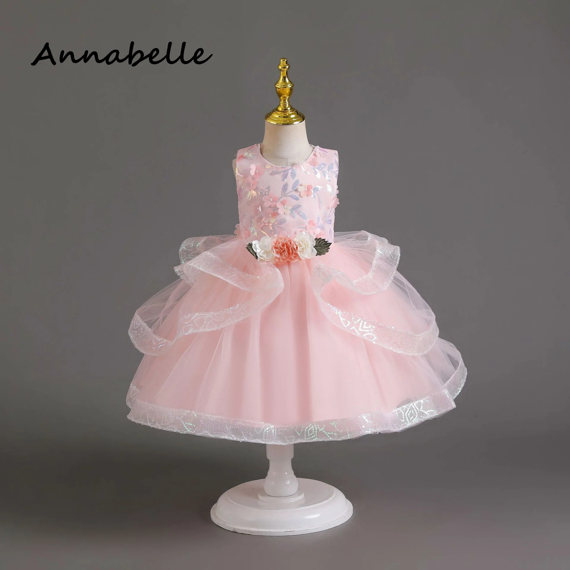 Annabelle-Robe fleurie à nœud pour bébé fille, tenue de soirée, de mariage, d'anniversaire, princesse, pour enfants