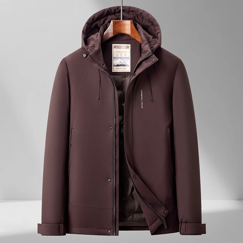 

Winter Men Duck Down Jacket Hood Detachable Design Outerwear Red Navy Puffer Parkas Thermal Basic Coat Seamless Tape-Sealed Tech