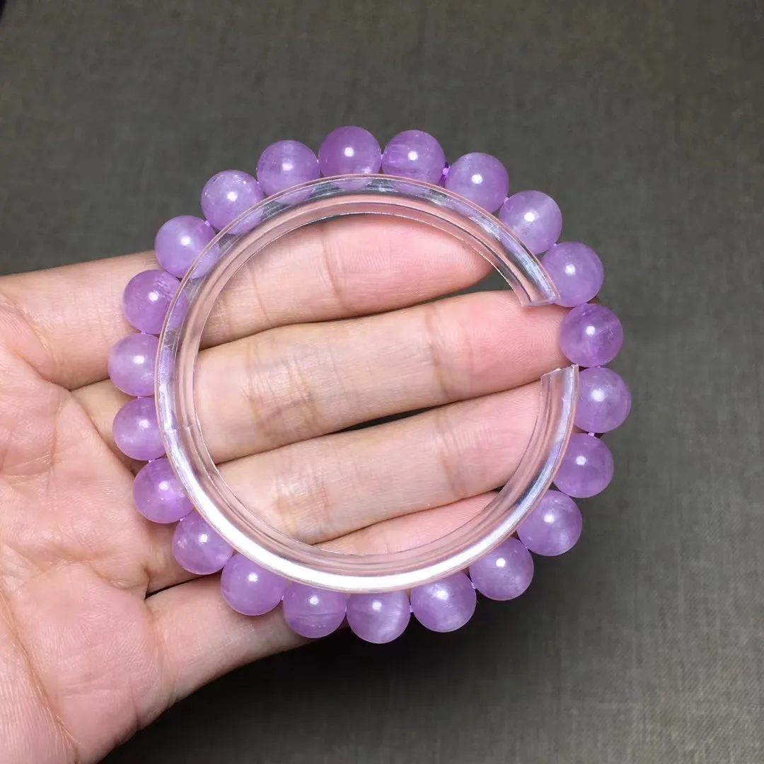 

8mm Natural Purple Kunzite Bracelet For Woman Lady Man Healing Wealth Gift Crystal Cat Eye Round Beads Stone Strands AAAAA