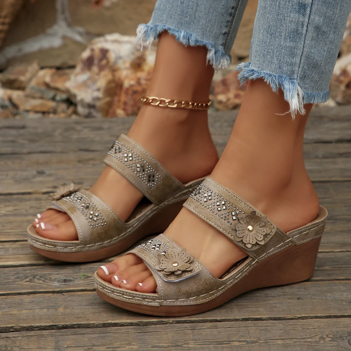Summer Women Wedge Sandals Premium Orthopedic Open Toe Slippers Vintage Anti-Slip Female Platform Retro Shoes Zapatos De Mujer