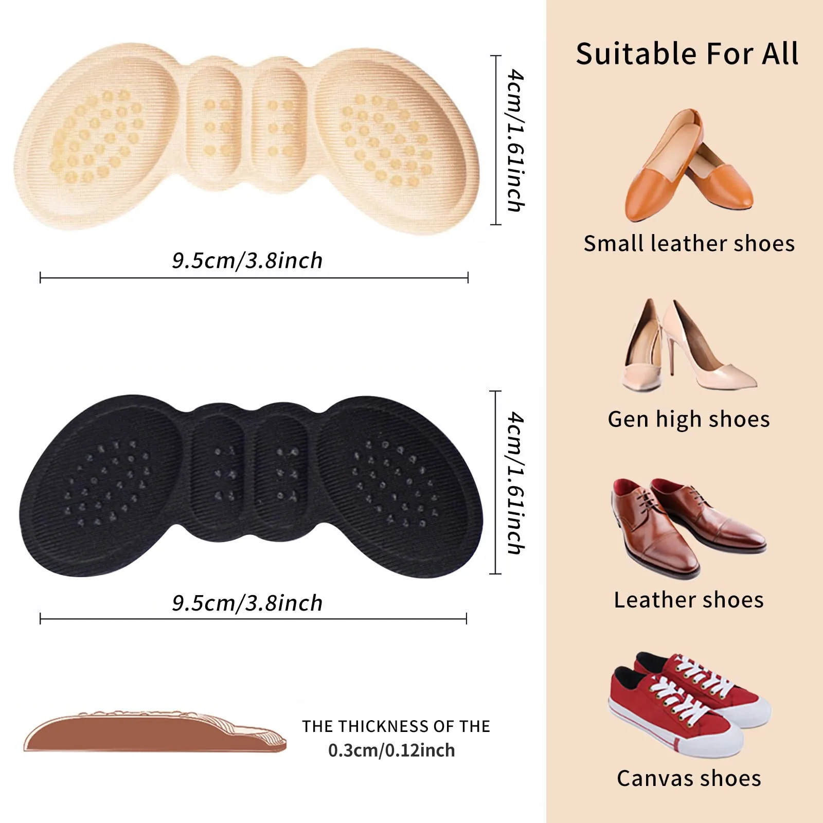 High Heel Sticker Insoles for Shoe Size Reducer Anti-wear Filler Liner Protector Heel Pain Relief Self-adhesive Cushion Pads