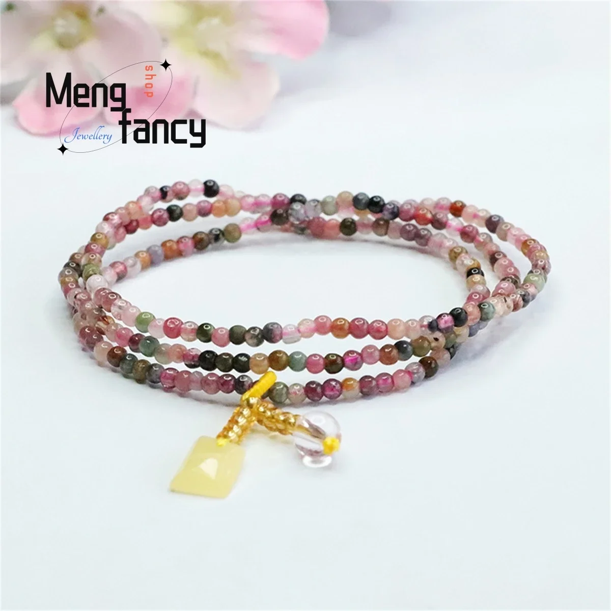 

Natural Candy Tourmaline Multi Loop Amber Slippery Crystal Beads Bracelet Simple Elegant Personalized Fashion Women Fine Jewelry