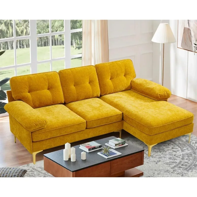 ZHENXIANG-L Shaped Convertible Chenille Couch, 3-Seat Lounge Sofá para quarto com chaise, Fluffy Sleeper Bed, 83 em