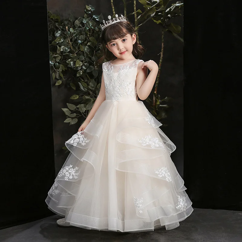 Vestido de aniversário longo de lantejoulas infantil, menina flor branca, vestido de baile de casamento, vestido princesa menina, vestidos infantis, bebê, laço