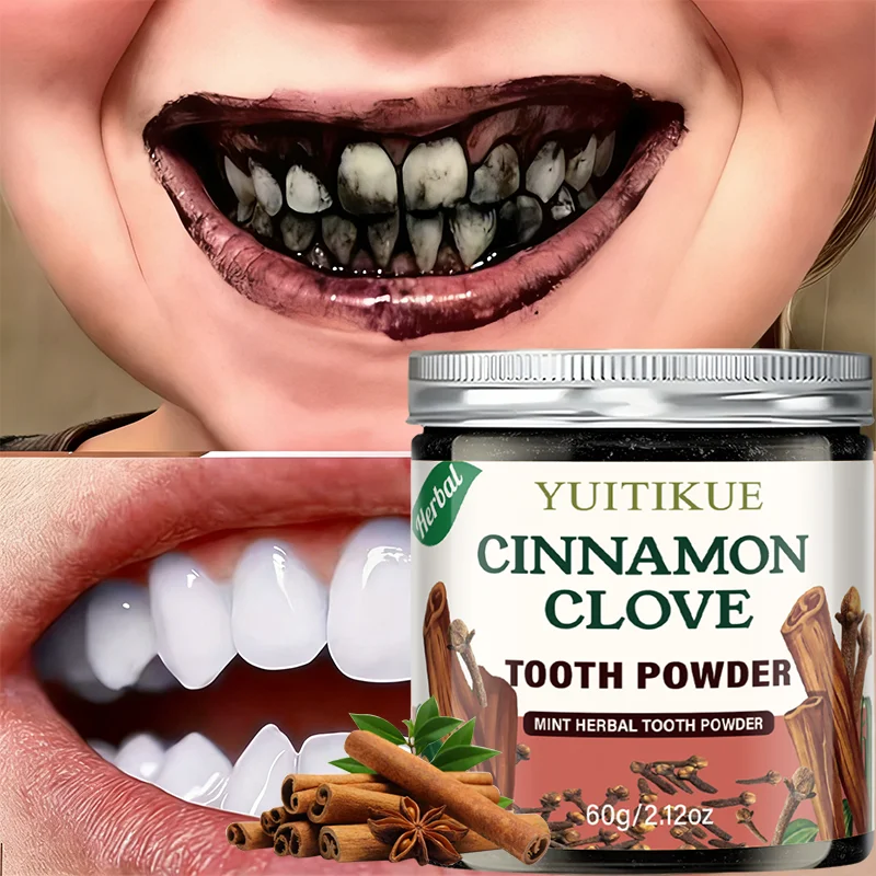 Yuitikue Cinnamon Clove Tooth Powder, 60g Natural Herbal Mint Tooth Cleanser for Oral Care, Fresh Breath & Deep Cleaning