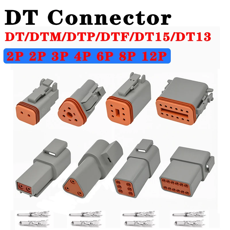 

5/10/100 Sets Deutsch DTM/DT/DTP/DTF Automotive Connector Plug Socket2P 4P 6P 8P 12P Male Female Sealed Waterproof for Car Motor