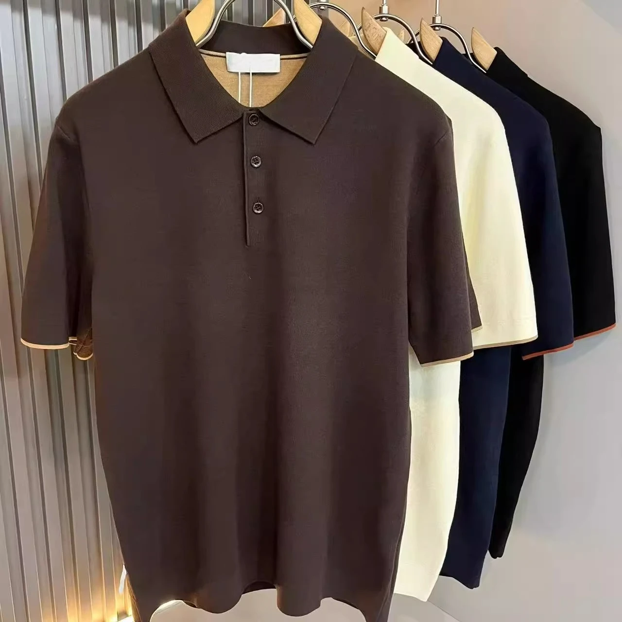 

BC Italian autumn and winter new fashion embroidered lapel knitted short-sleeved men's old money style business POLO shirt