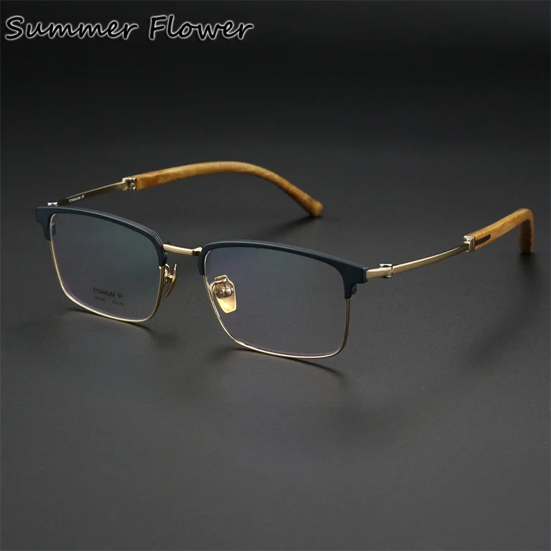 

138-140 mm High End Men Eyewear Pure Titanium Rosewood Frame Glasses Elegant Optical Prescription Lenses Full Rimmed Spectacle