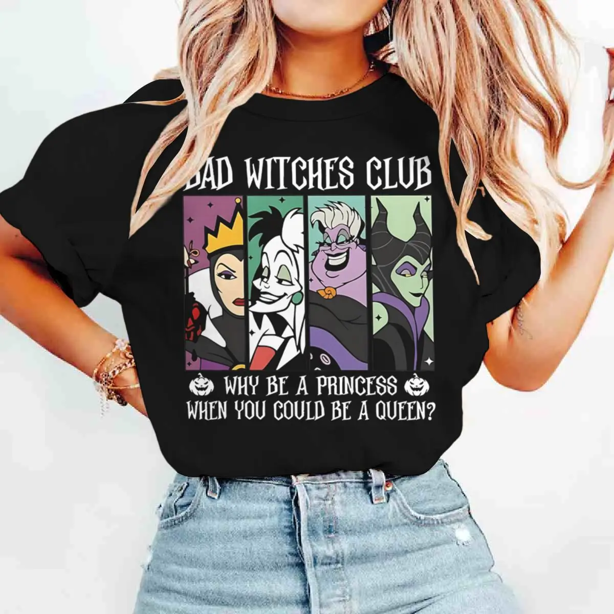 

Disney 2026 Новая футболка с принтом «Счастливый Хэллоуин», подарок, футболка Wicked Witch Club, женская повседневная футболка с коротким рукавом и круглым вырезом