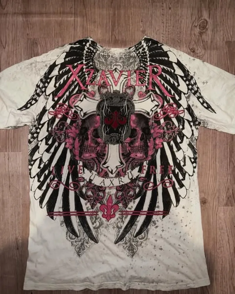 

Женская футболка с американским черепом Xtreme Goth, хлопковая уличная одежда большого размера с короткими рукавами, хлопковая футболка в стиле ретро, потертая темная модная футболка