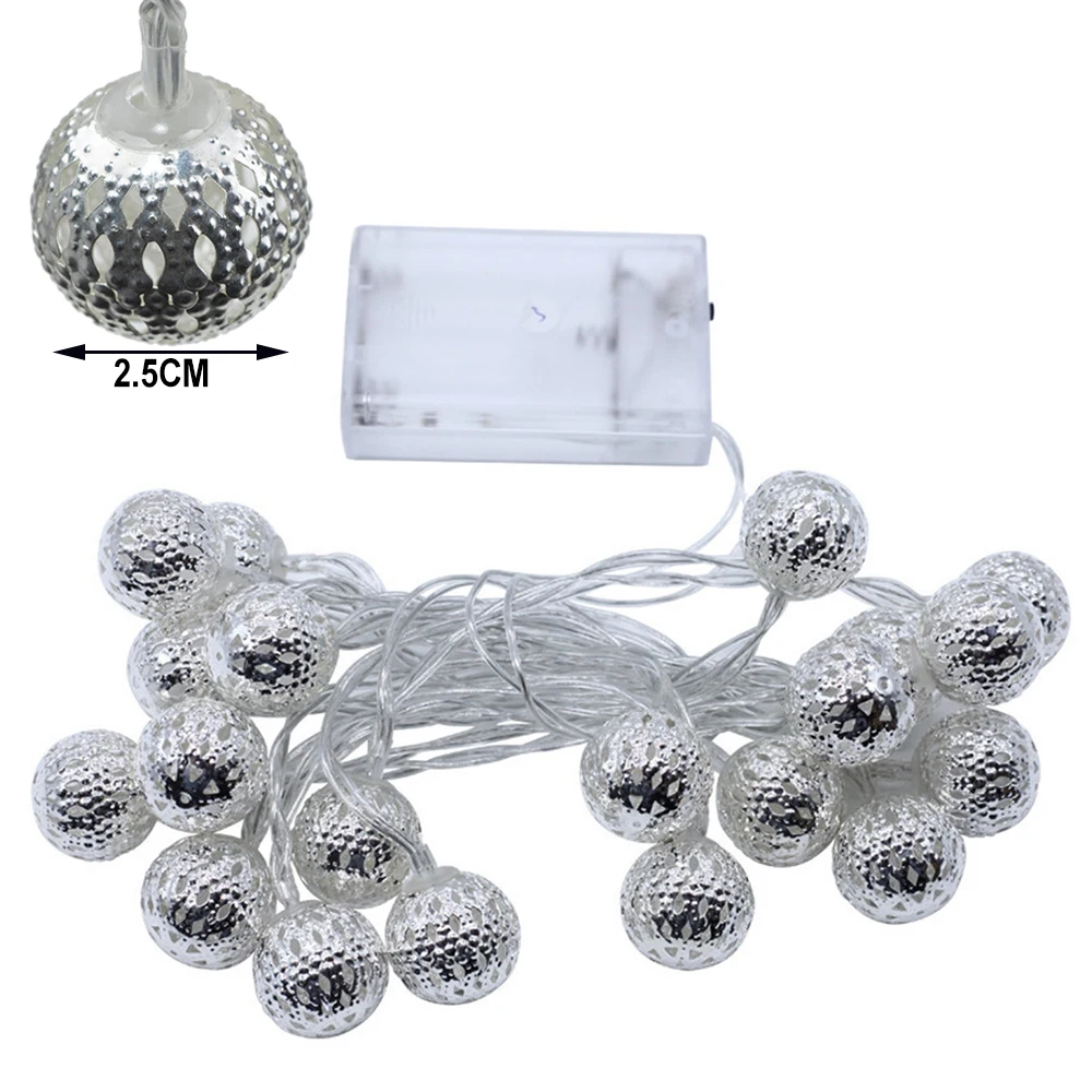 Battery Powered Moroccan Orb Silver Metal Balls String Lights LED Globe Light Christmas Holiday Wedding Garland Home Party Decor