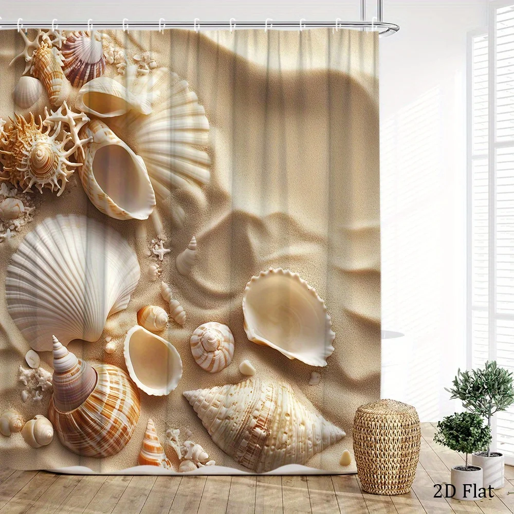 Sand Shell Beach Shower Curtain Natural Sea Life Art Bathroom Decor Coastal Ocean Bath Curtains for Modern Home Interior
