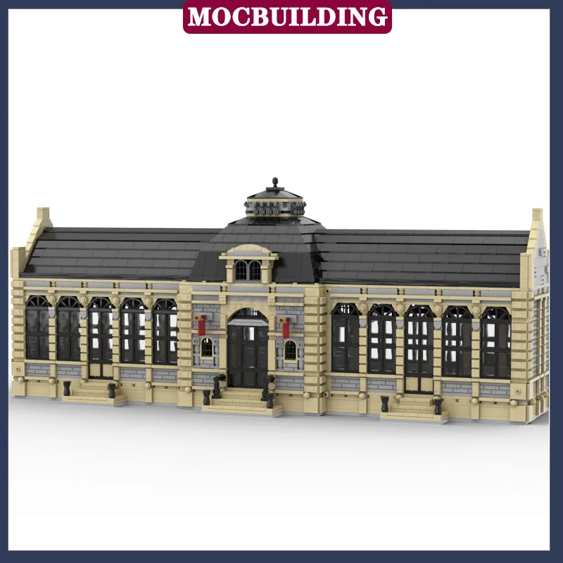 MOC Large City Railway Station Model Building Block Set Architecture Street View Train Collection Series Toy Gifts