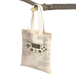 Vintage Sketch Video Game Women Shopping Bags Double Print Casual Canvas Handbag Art Gamer Shoulder Shopper Bag Lady Tote