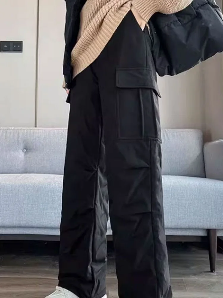 Vêtements de travail pour femmes, pantalons en duvet, couleur militaire, vêtements d'extérieur, résistants au froid, taille haute, jambe droite, adaptés aux déplacements