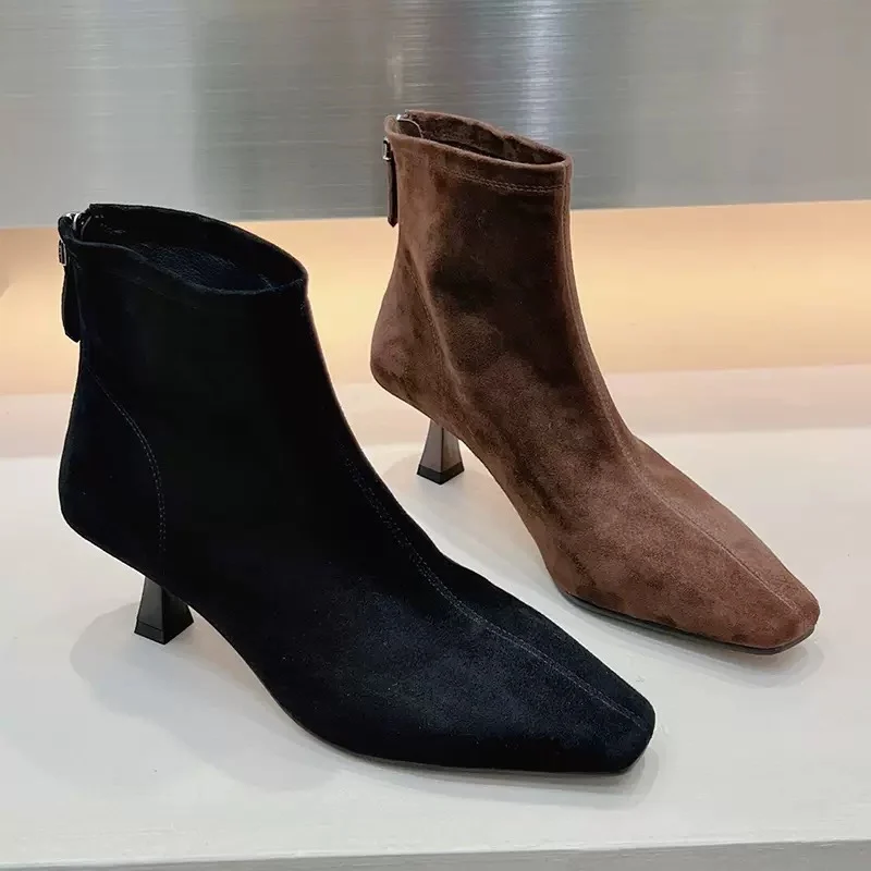 

Autumn Winter New Style High Heel Women's Shoes Pointed Toe Stiletto Ankle Boot Stockings Black Girls' Socks Boots Zapatos Mujer