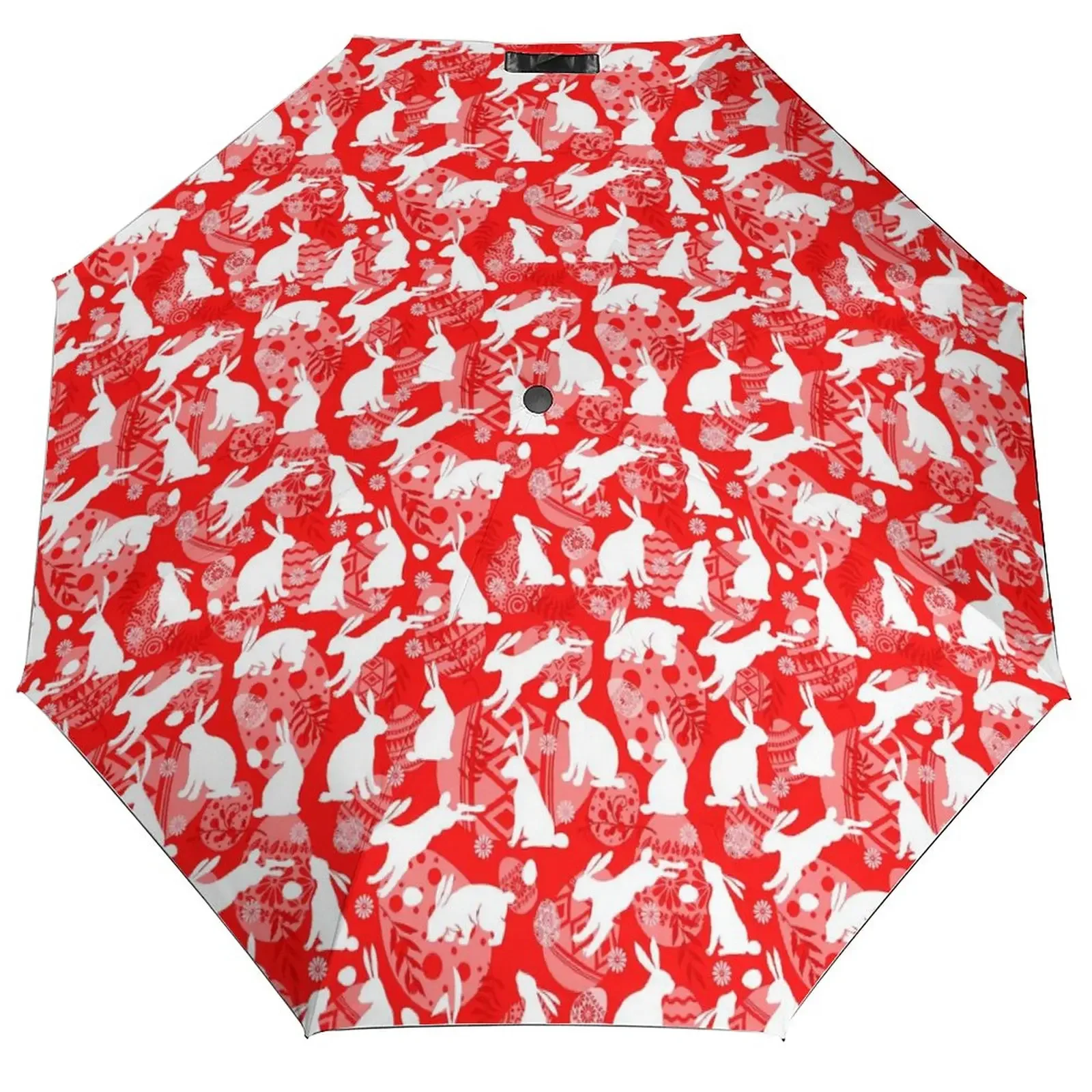 Pink Easter Day 3 Fold Manual Umbrella Cute Rabbit Print Sun and Rain Umbrella Black Coat Lightweight Umbrellas for Men Women