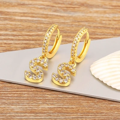 Mini Initial A-Z Letters Gold Color Hoop Earrings
