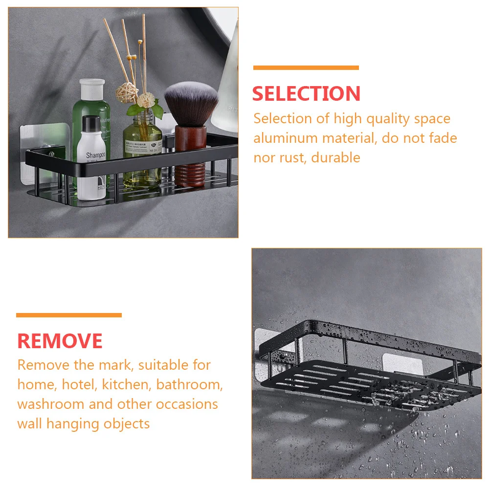 

1Pcs Aluminum Kitchen Storage -Mounted Punch-Free Shelf Black for Bathroom Organizer Storage and Sundries