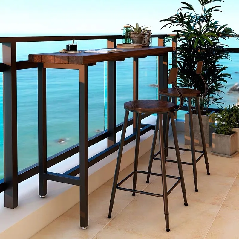 Outdoor balcony anticorrosive wood household solid wood bar counter long table by window creative simple leisure