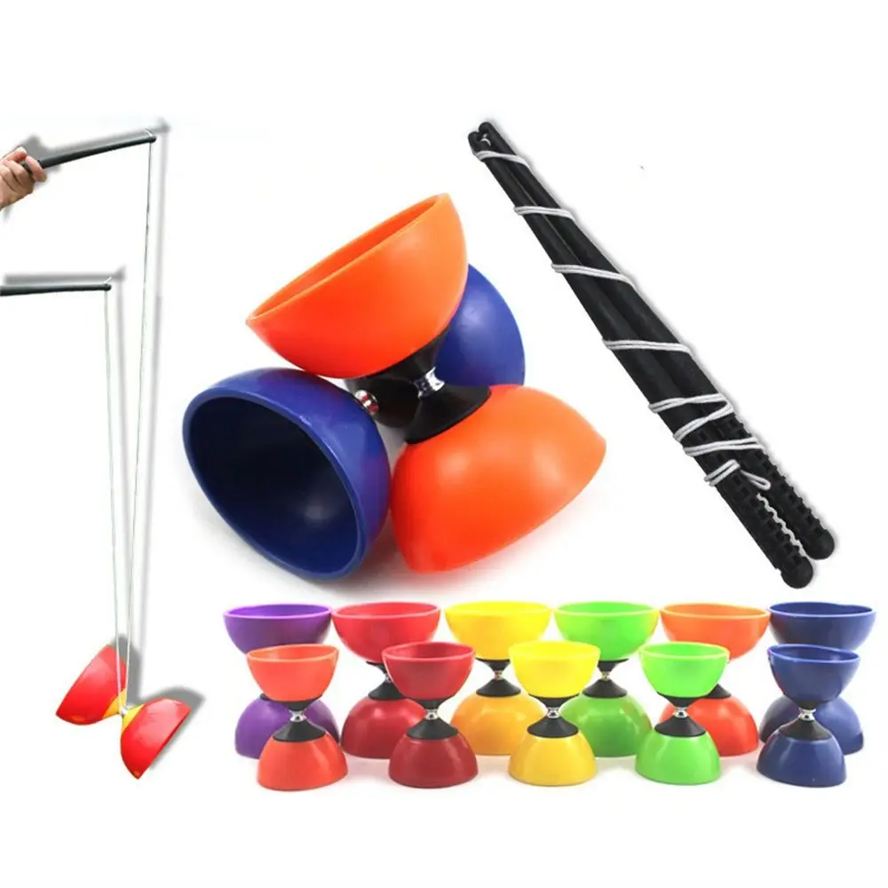 Bol en cuir Diabolo Yoyo, jouet de jonglage en matériau souple, jouet chinois Yoyo avec bâtons, corde en plastique, boule de Fitness chinoise Diabolo
