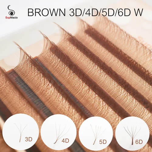 Imagen 1 del producto Supmacio Brown 3D/4D/5D W Lashes Bloom Floración automática Suave Prefabricado Fans Natural Suave Pestañas individuales