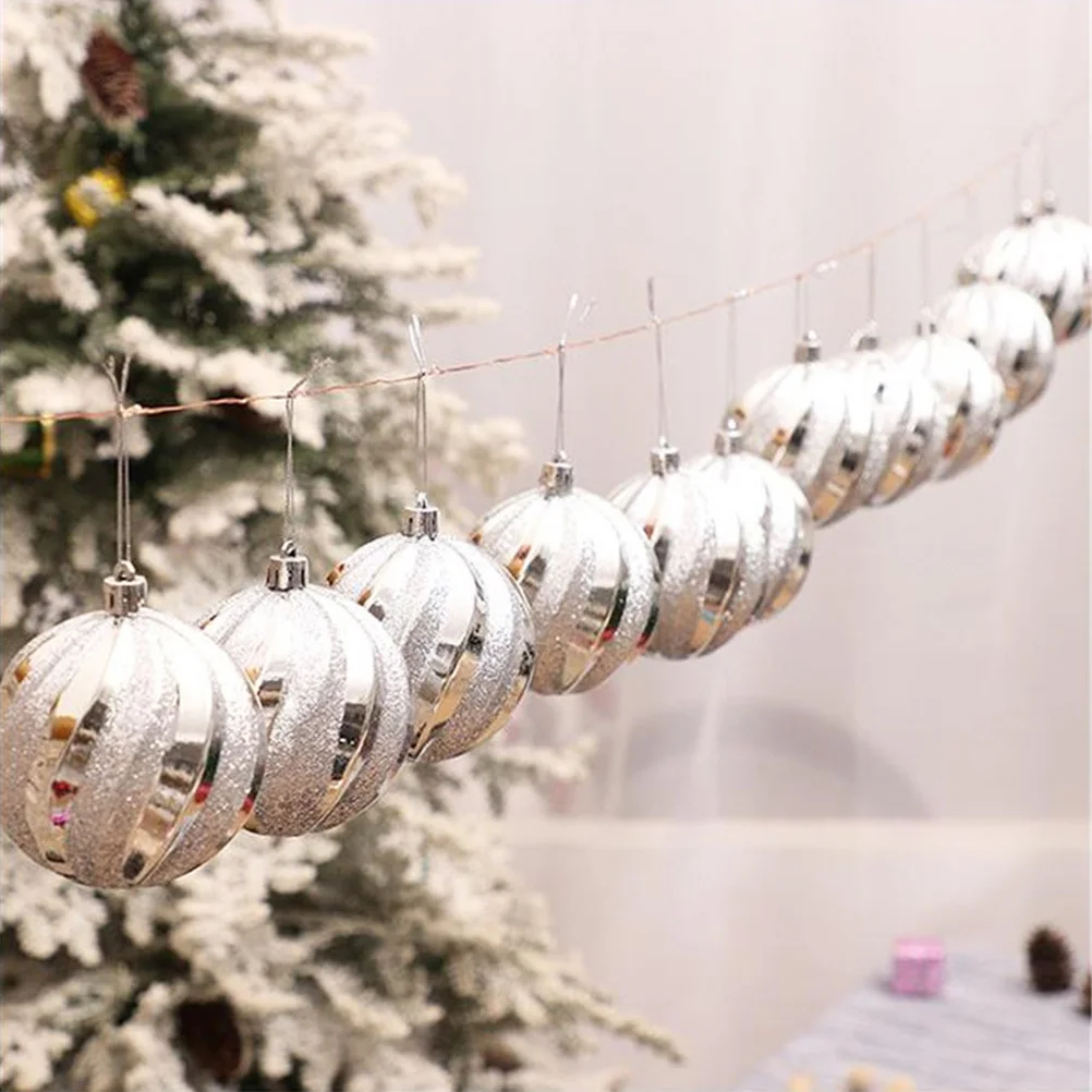 

12Pcs Christmas Tree Hanging Ball Ornaments Silver Glitter Pendant Holiday Party Home Office Decoration Christmas Ball