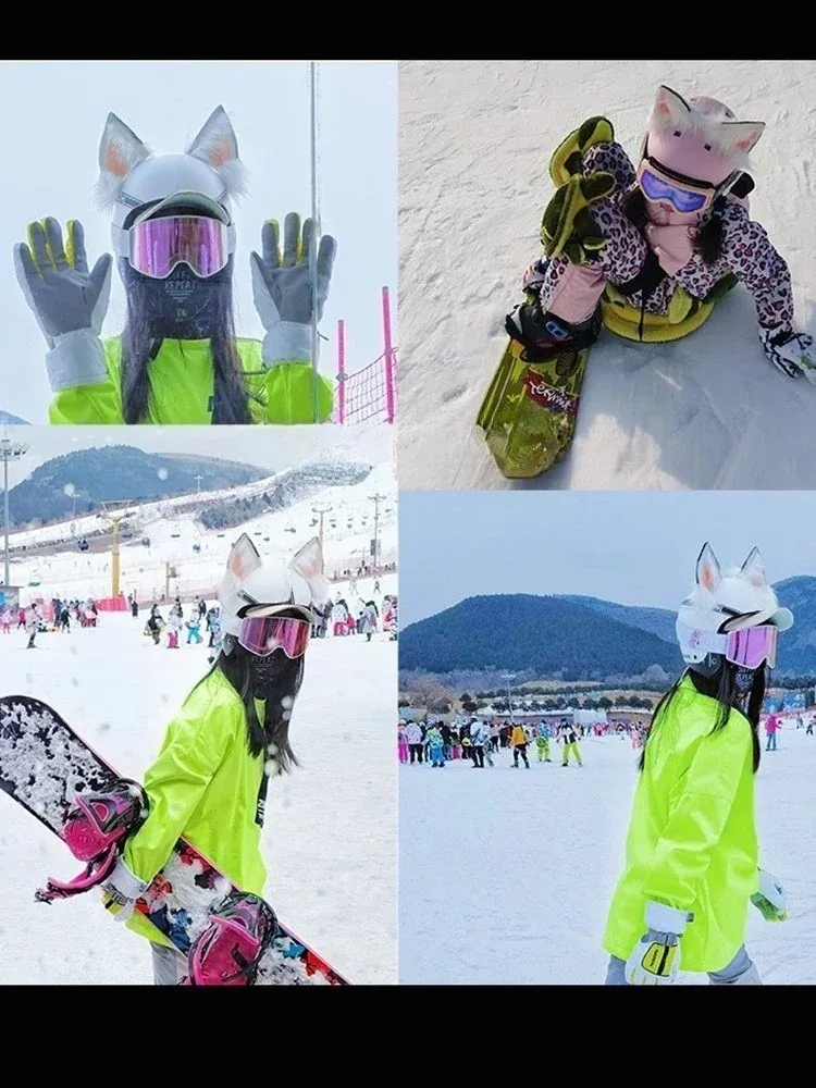 Doseei-キツネの耳のヘルメットオーナメント、オートバイのライダー、スキーヘルメット、猫とオオカミの耳、注目を集める装飾