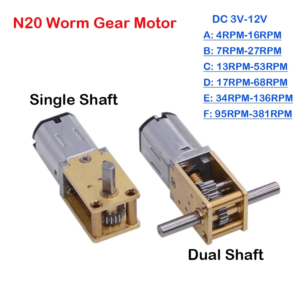 1PCS N20 All Metal Gear Motor DC 3V-12V 4RPM-381RPM Slow Speed High Torque Dual Axis Engine Worm Reduction Motor for Smart Robot