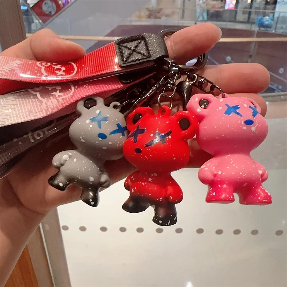 Cartoon Bear Key Chain Chameleon Resin Keychain Webbing Tape Fashion Doll Bag Pendant Holiday Car Key Ring For Girl Jewelry Gift