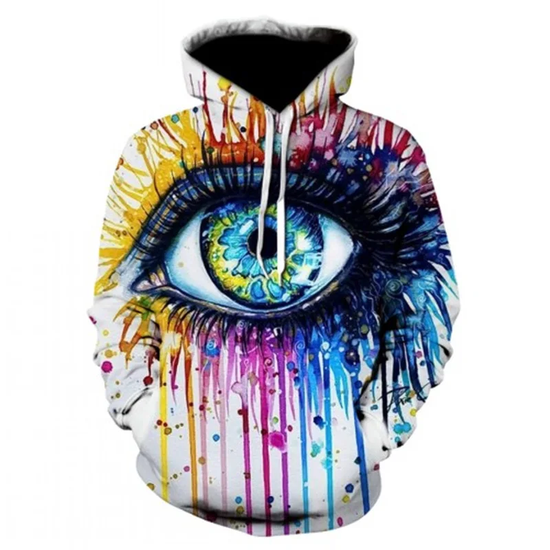 

Men's 3D Eye Print Hoodie with Color Splatter Design, Streetwear Pullover Sweatshirt, Blend Comfortable Casual Hooded Jacket