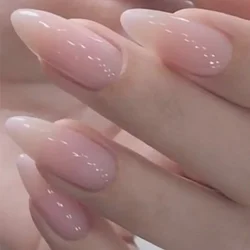 24Pcs Wearable False Nails with Glue Simple French Pink Ballerina Fake Nails Detachable Full Cover Nail Tips Press on Nails