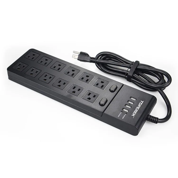 TOPEREK smart USB power strip 12 ac outlets With ground protection