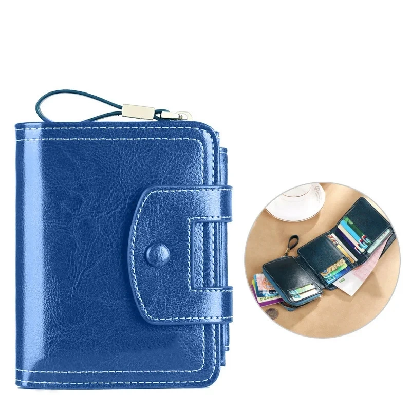 Kurze Damen-Geldbörse, RFID-Diebstahlschutz, multifunktionale Münzbörse, kompakt, tragbar, Schnappverschluss, mit mehreren Kartenfächern und Schlüsselring – Detail 2