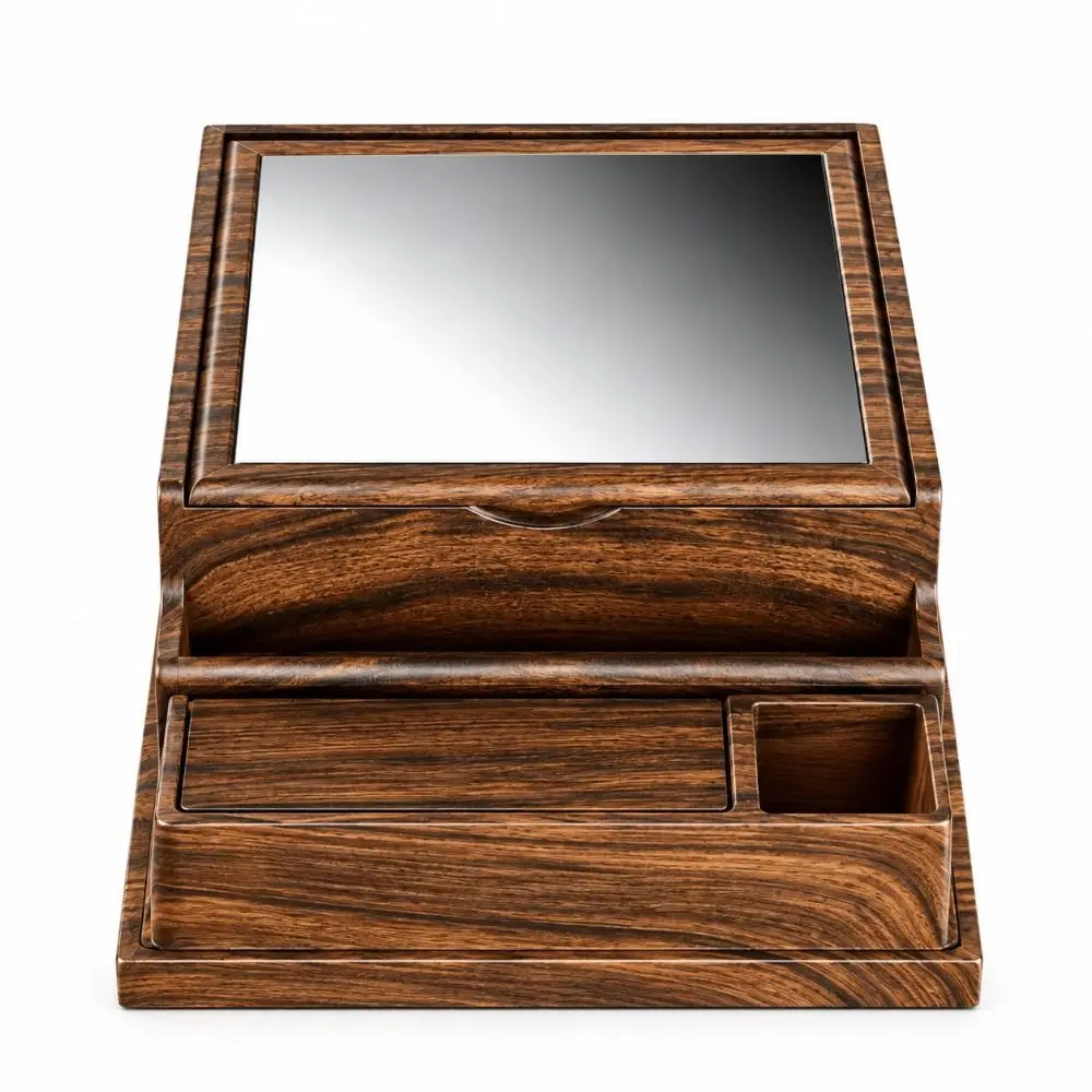 Walnut Color Storage Box ABS Material 12.9 x 9.8 x 5.5 cm Press Type Storage Case Holds 40 Sticks Walnut Tone Storage Holder