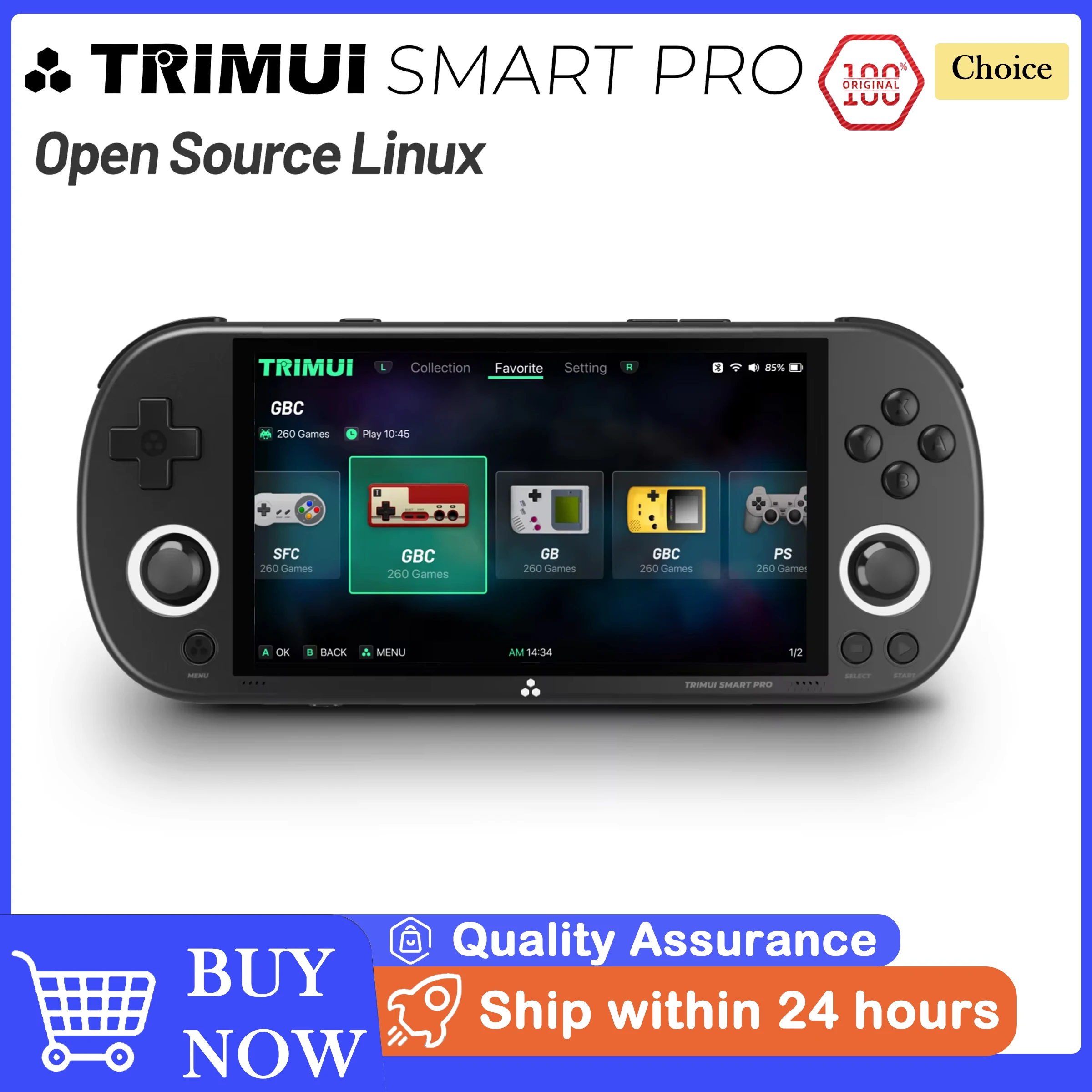 

Портативная игровая консоль Trimui Smart Pro с 4,96-дюймовым IPS-экраном, системой Linux, джойстиком, RGB-подсветкой, Smartpro, ретро-игровая приставка, подарок