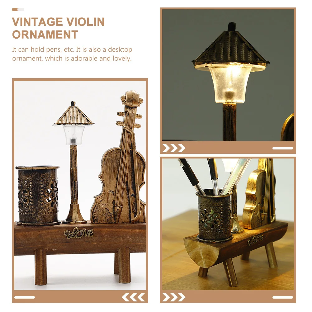 الرجعية الكمان تصميم حامل قلم حاوية القرطاسية المعدنية مكتب الملحقات المنظم رائعتين ديكور الطاولة