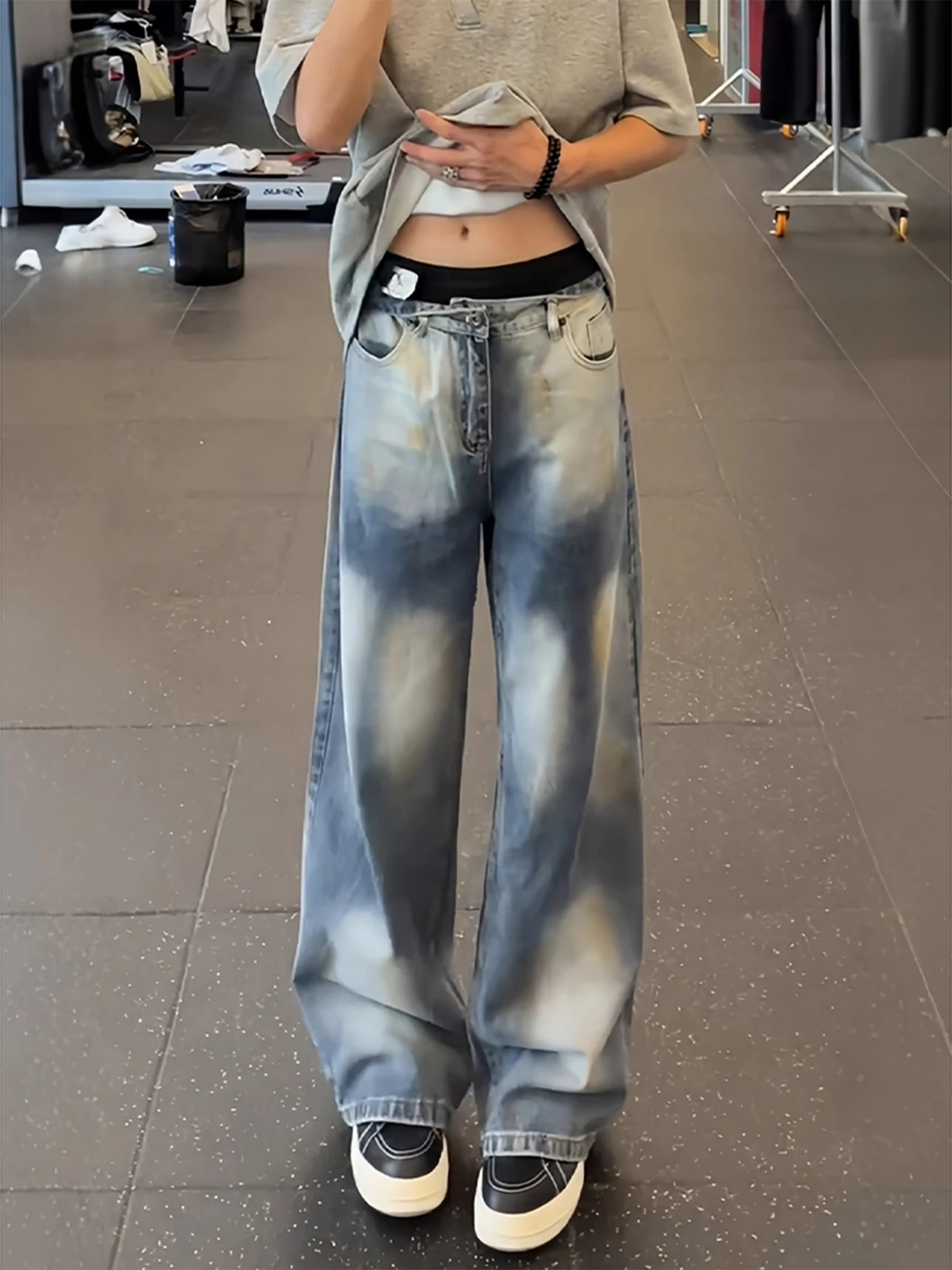 

Мужские джинсы в стиле ретро American Washed, с градиентным цветовым переходом, зауженные, прямого кроя, в уличном стиле, повседневные, прямые длинные брюки