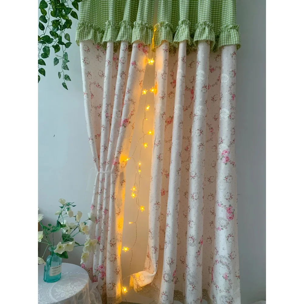 Pastoral Fresh Floral Curtains for Living Room Blackout Childrens Bedroom Window Lace Half Partition Custom Thermal Insulated