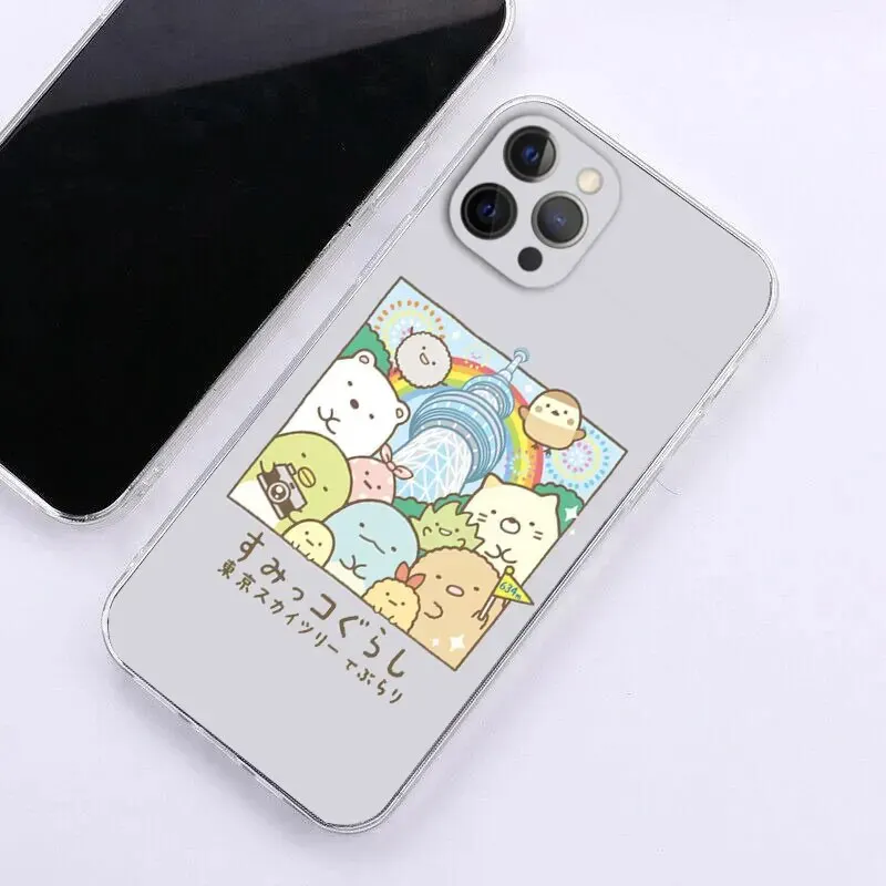 Japan Cartoon Sumikko Gurashi Phone Case For iPhone 15 14 13 11 12 Pro Max X XR XS Max Mini  7 8 Plus SE 2020 transparent cover