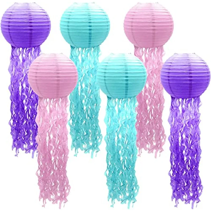 6pcs Hanging Jellyfish Paper Lanterns for Mermaid Theme Party Wedding Birthday Baby Shower Party Ocean Mermaid Themed Party Jel