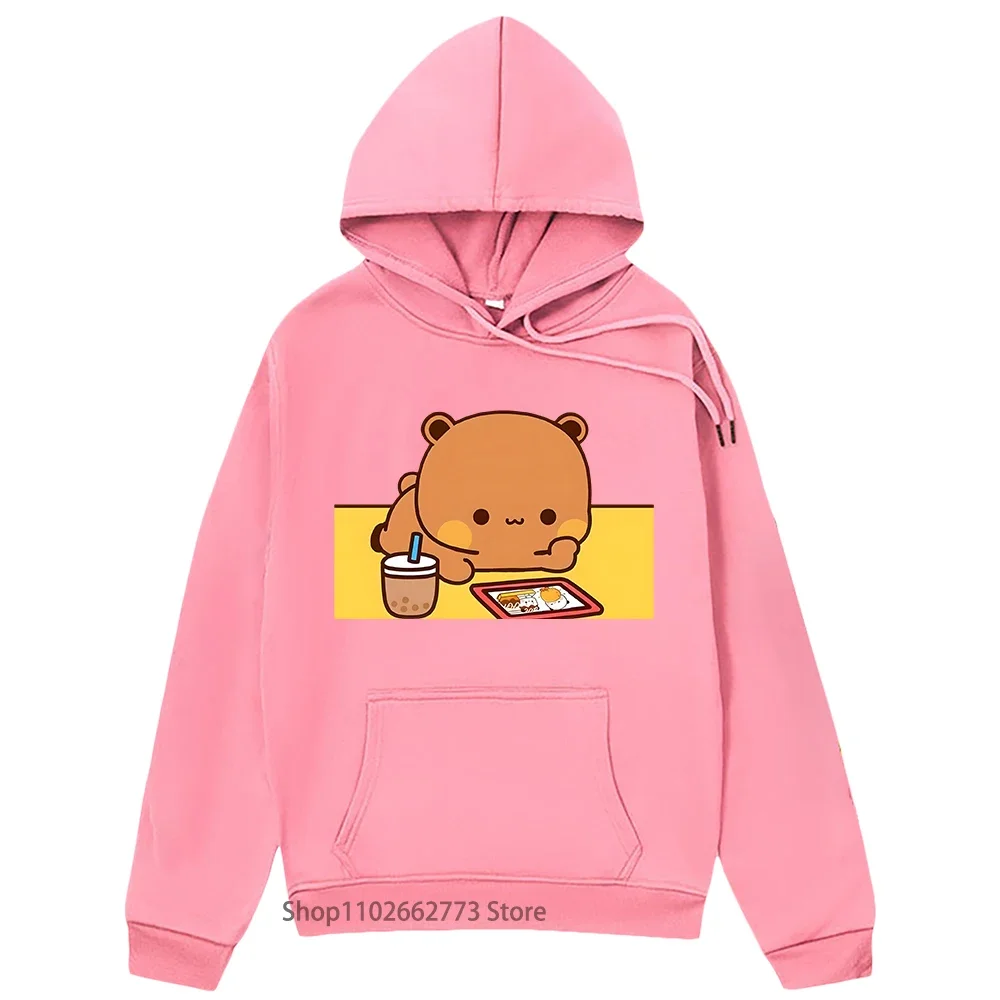Kawaii Cute Dudu Is Contemplating Bubu Picture Sweatshirts Panda Bear Graphic Hoodies Winter Clothes Women Streetwear Men Korean