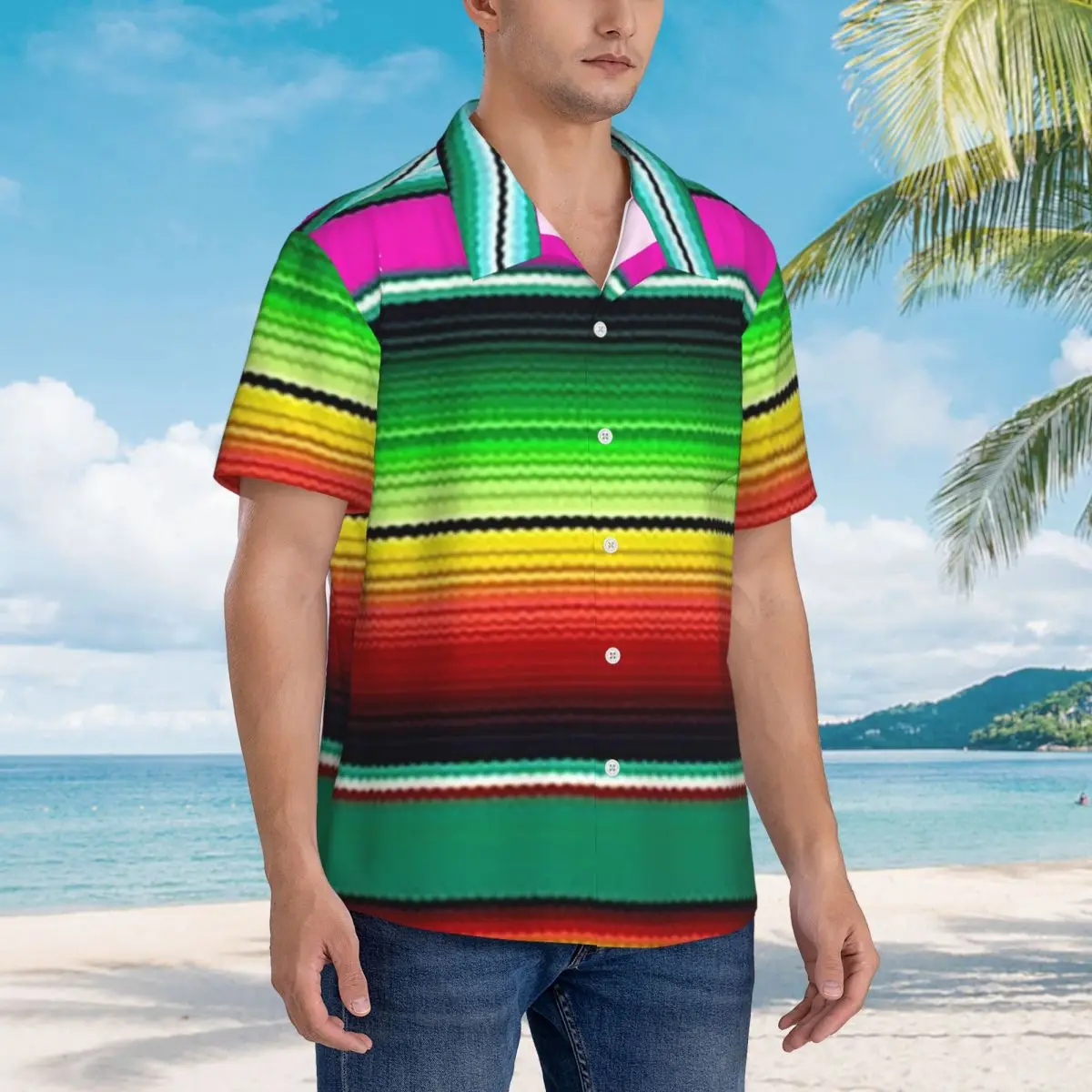 

Мексиканские гавайские рубашки коренного цвета 4, забавные мужские рубашки с коротким рукавом для лета, пляжные мужские топы на пуговицах