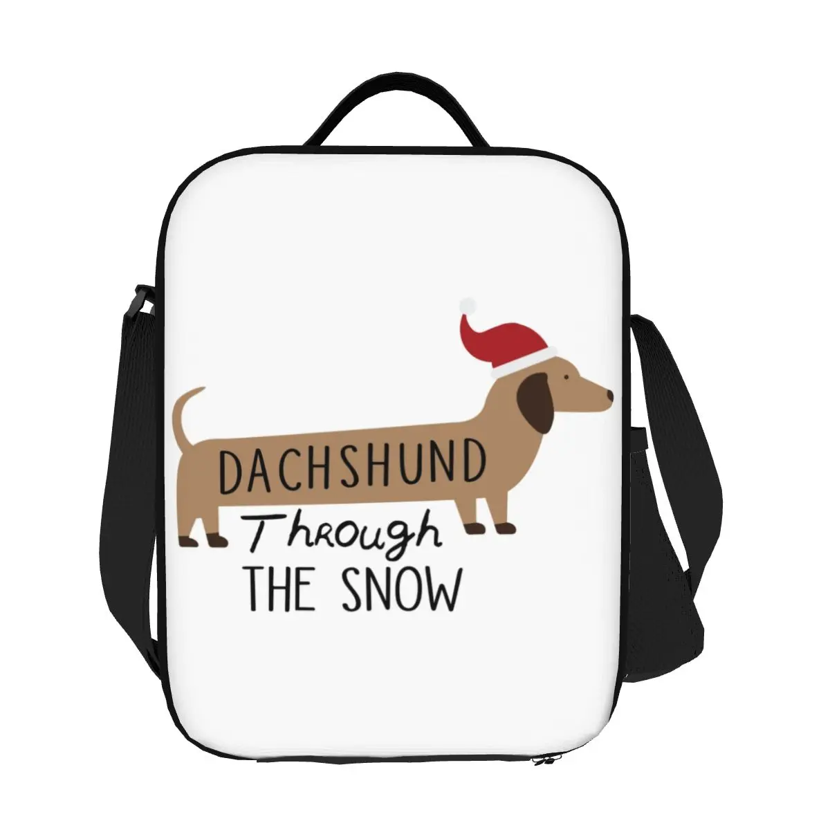 Christmas Dachshund Through The Snow Thermal Lunch Bags Puppy Sausage Dog Portable Lunch Tote for Multifunction Bento Food Box