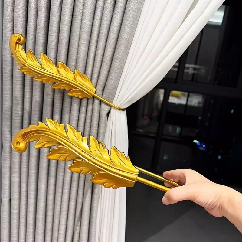 2Pcs/Nordic style tree leaf shaped curtain hook, no tie, large U-shaped wall hook, living room villa curtain fabric wall hook