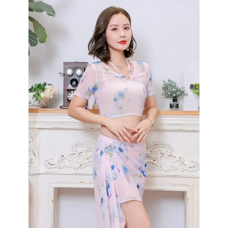 New Sexy Women's Belly Dance Set Belly Clothing Dance Skirt Belly Top Solid Color Long Skirt Set Dance Accessories