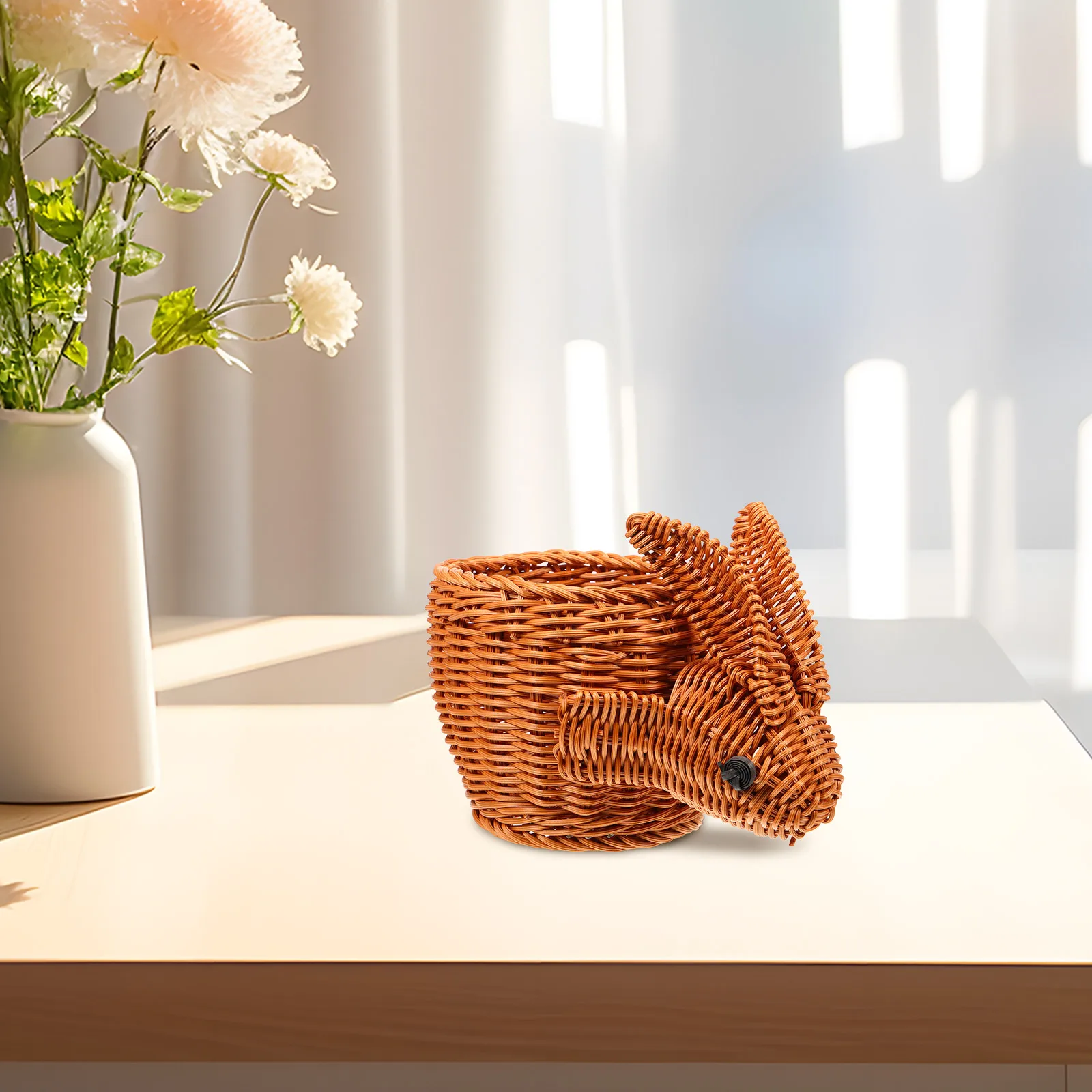 

Creative Rabbit-Shaped Imitation Rattan Storage Baskets Handwoven Lightweight Organizer For Home Decor Multi-Purpose Woven Fruit