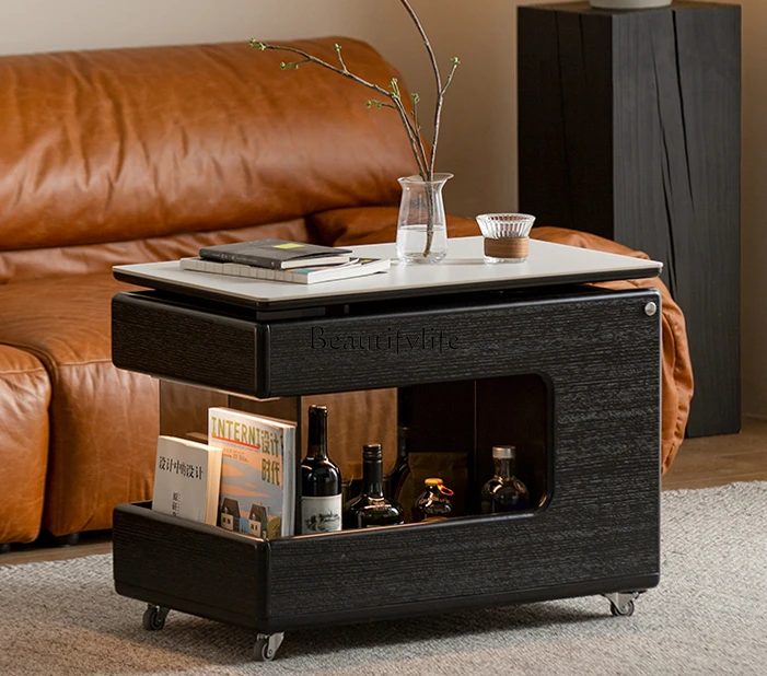 

Light Luxury Solid Wood Adjustable Coffee Table Small Apartment Balcony Tea Table Mobile Side Cabinet