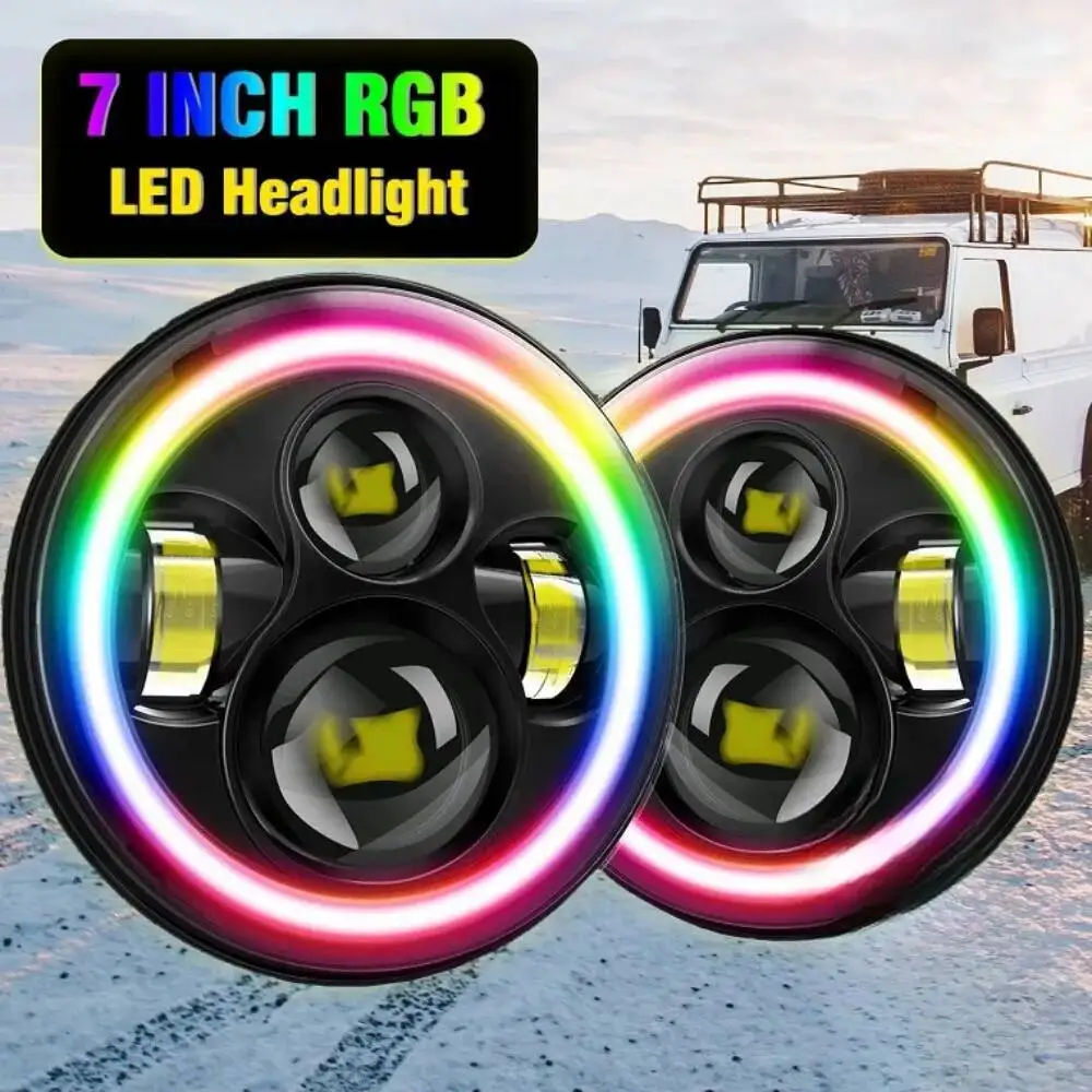 7 Inch Round LED Headlights Car RGB Angel Eyes Off Road H4 Daytime Running Headlamp Auxiliary Fog Light For Wrangler Harley Jk