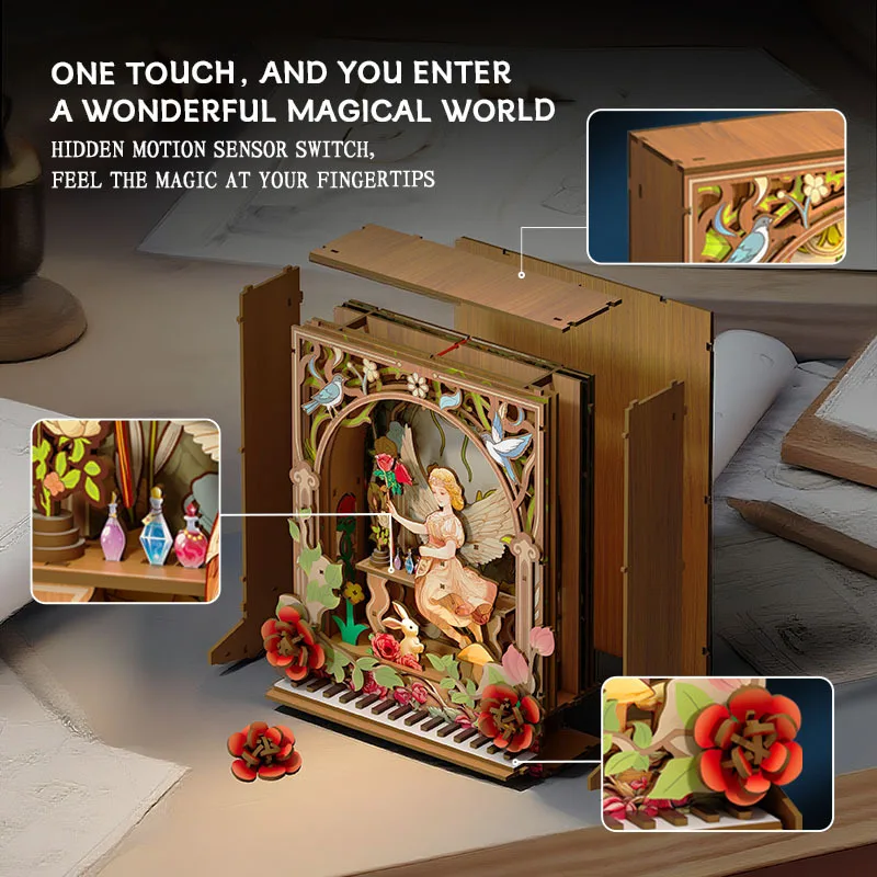 DIY Flower Fairy Piano Casa Houten Miniatuur Model Kit 3D Puzzel Poppenhuizen Met Meubels Poppenhuis voor Vrienden Verjaardagscadeaus